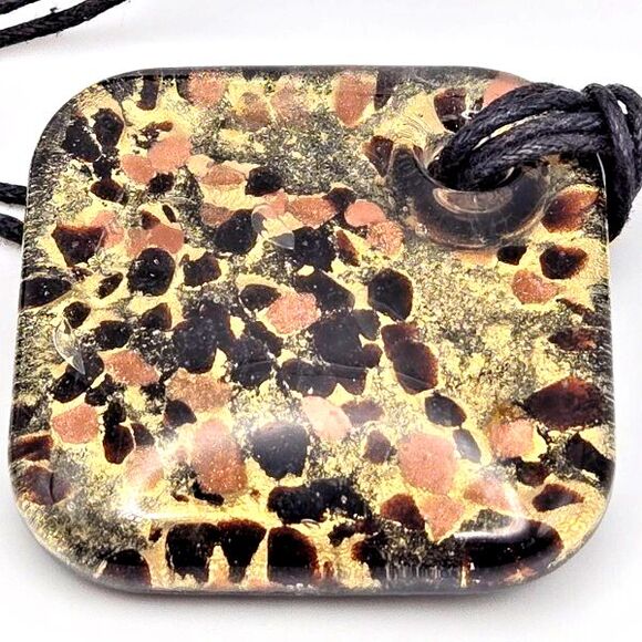 Dichroic Fused Glass 1.5" Square Pendant on 18" Hemp Cord Silvertone Closure - Picture 4 of 6